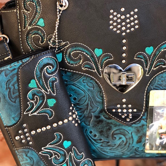 American Bling Handbag+ Wallet Black Blue - Picture 2 of 8